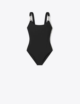 Tory Burch Clip Tank Swimsuit In Black