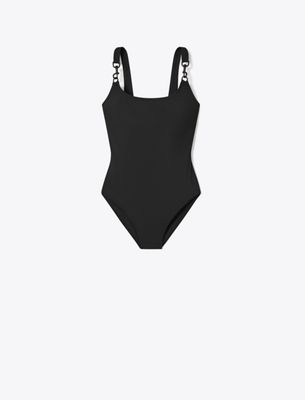 Tory Burch Clip Tank Swimsuit In Black