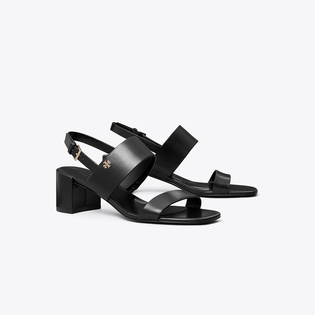 Tory Burch Double T Heeled Sandal In Black