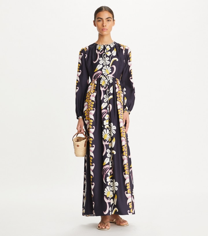 Long Silk Printed Dress: Women's Designer Dresses | Tory Burch