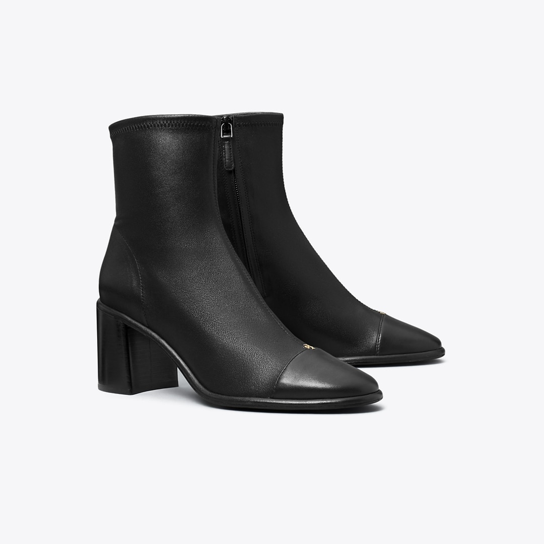 Tory Burch Cap-toe Heeled Ankle Boot In Black