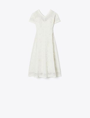 Tory Burch Embroidered Linen Dress In White