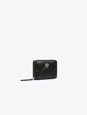 Tory Burch Small Kira Diamond Quilt Zip-around Wallet In Black