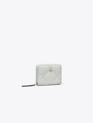 Tory Burch Small Kira Diamond Quilt Zip-around Wallet In Silver