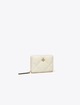 Tory Burch Small Kira Diamond Quilt Zip-around Wallet In White