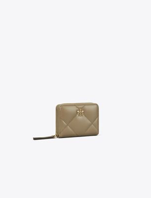 Tory Burch Small Kira Diamond Quilt Zip-around Wallet In Brown