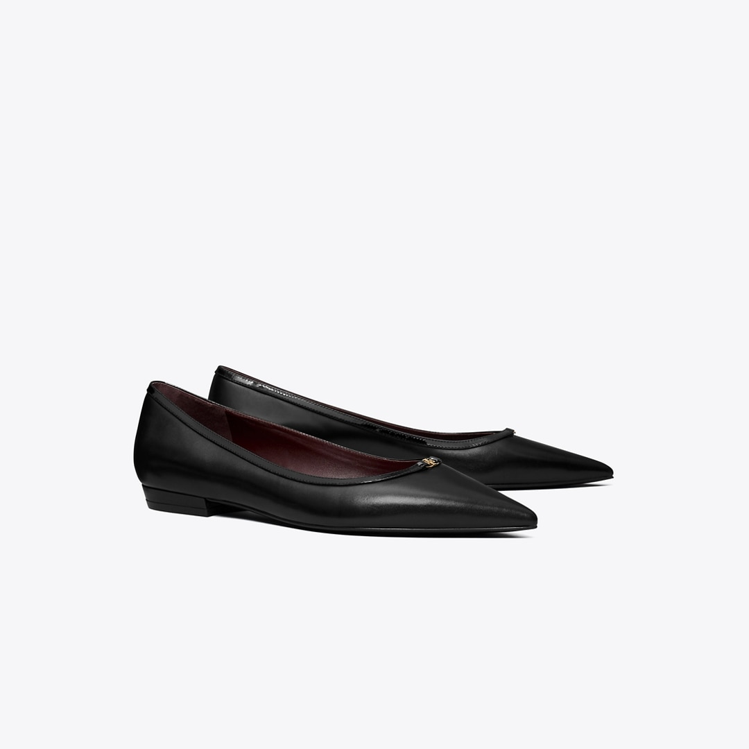 Tory Burch Double T Buckle Flat In Black