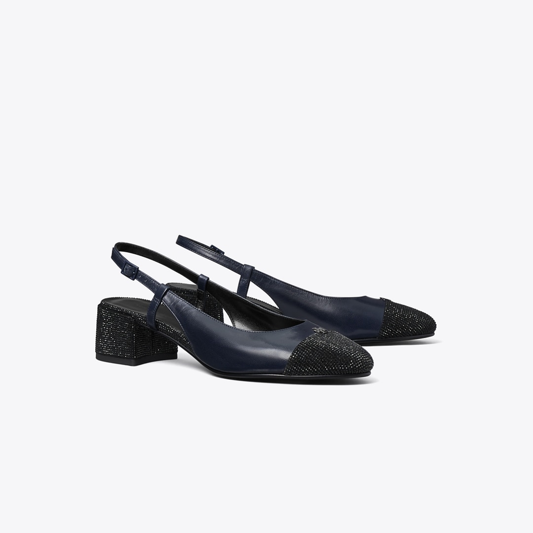 Tory Burch Cap-toe Pavé Slingback Pump In Blue
