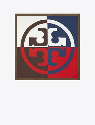 Tory Burch Colorblock Logo Silk Square In Multi