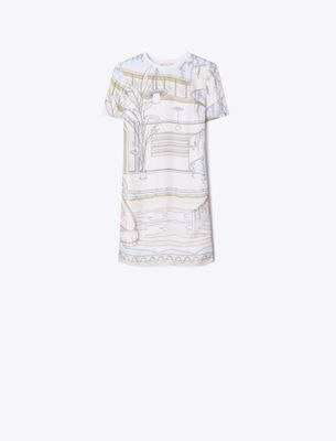 Tory Burch Printed Silk Front T-Shirt Dress