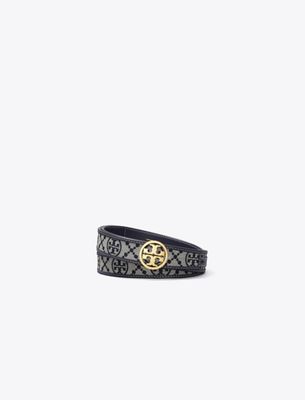 Tory Burch 1" T Monogram Miller Belt In Gray