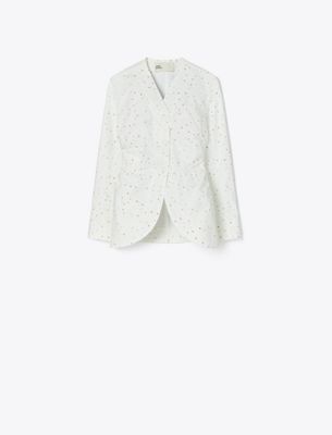 Tory Burch Printed Poplin Jacket In White