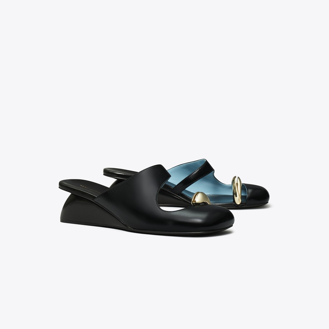 Tory Burch Pierced Mule Wedge In Black