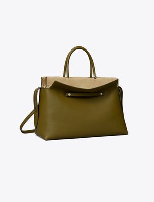 Tory Burch Large Mercer Pebbled Satchel In Purple