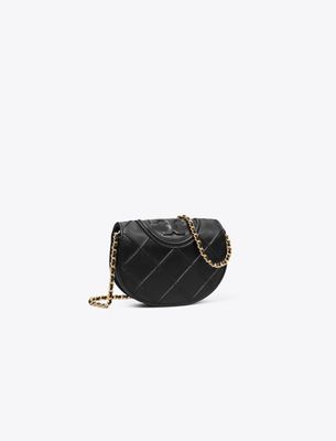 Tory Burch Mini Fleming Soft Quilted Leather Wallet On A Chain In Black