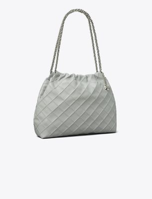 Tory Burch Fleming Soft Hobo Bag In Gray