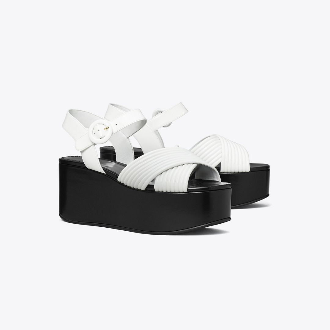 Tory Burch Bombé Cross-strap Platform Sandal In Black