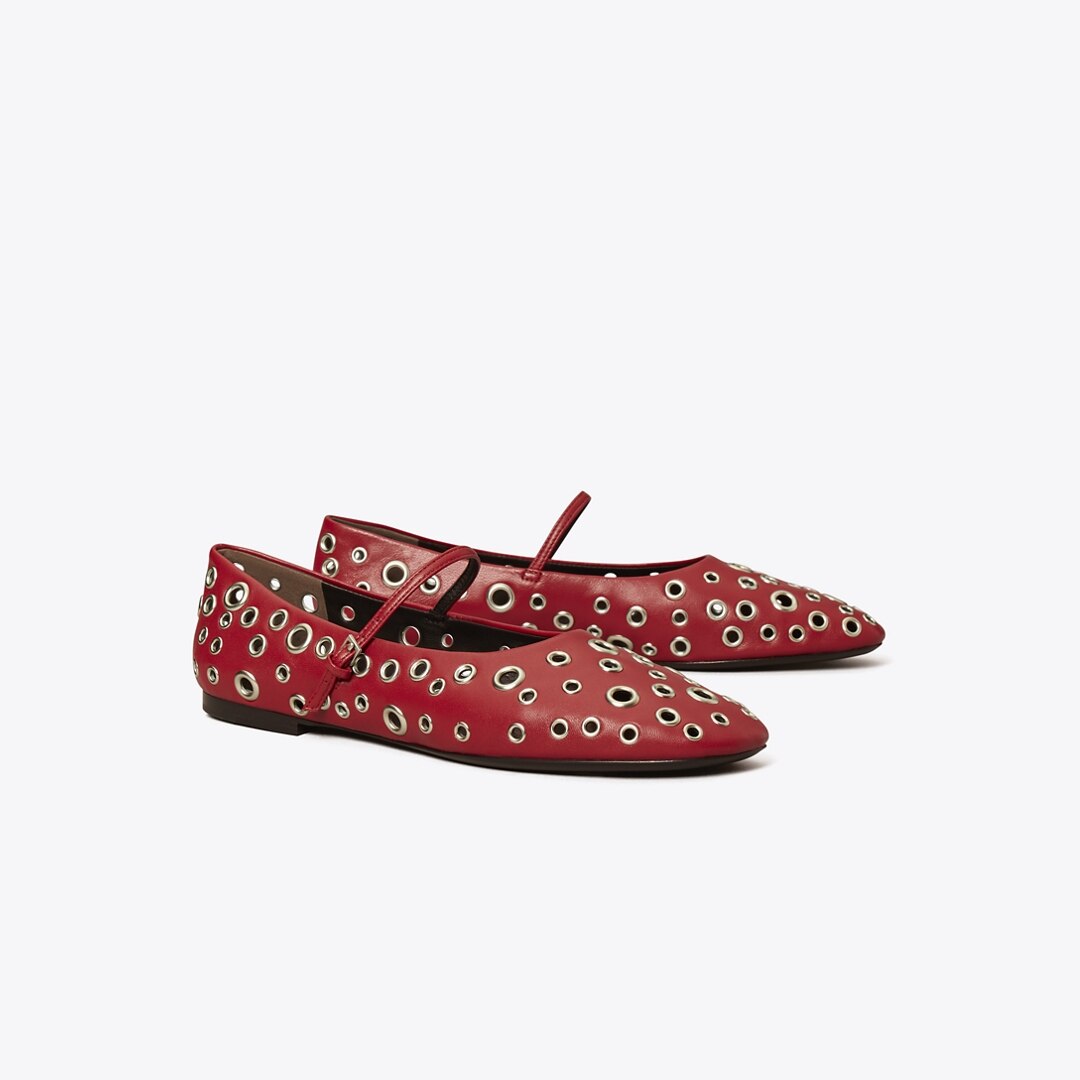 Tory Burch Eyelet Mary Jane Ballet In Red