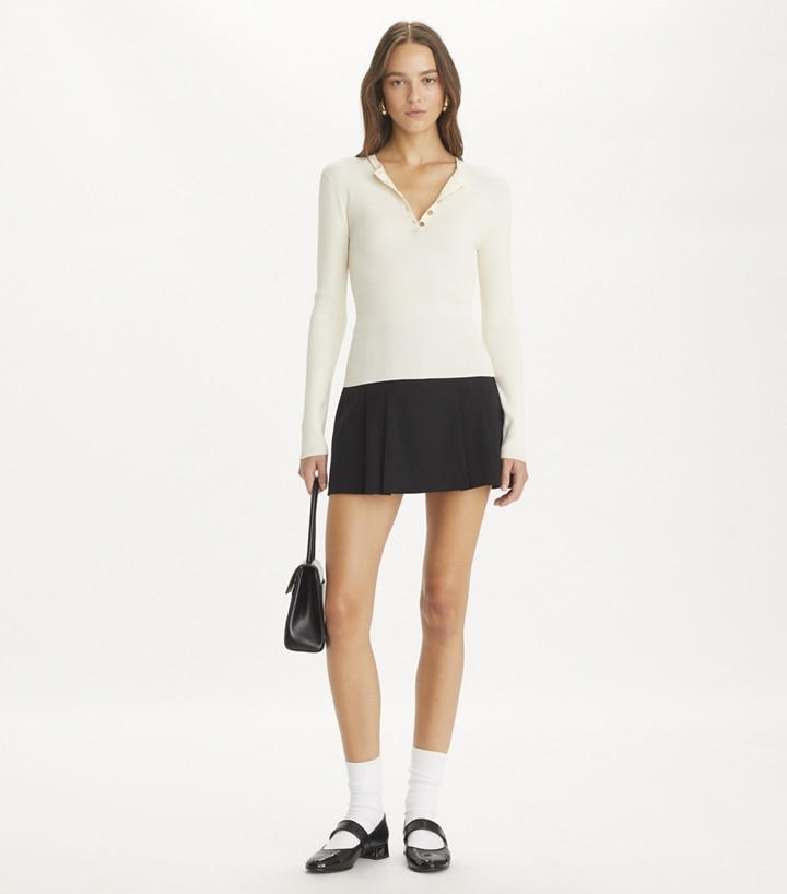 TORY BURCH ホワイト ハイネック半袖ニット Half-Zip Crewneck Sweater: Women's Designer Sweaters | Tory
