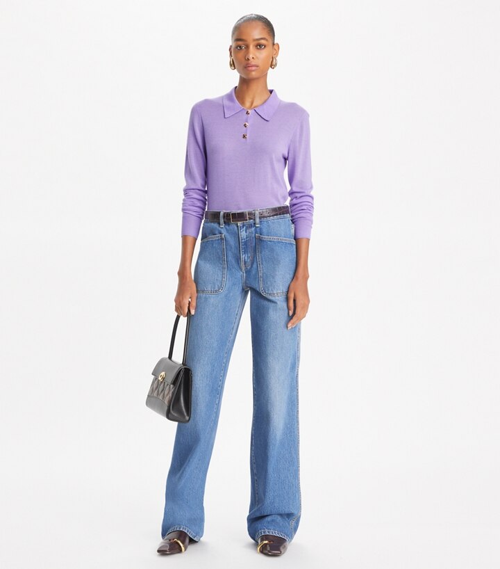 Cashmere Long-Sleeve Polo: Women's Designer Sweaters | Tory