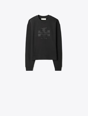 Tory Burch Crystal Logo Sweatshirt In Black