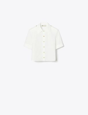 Tory Burch Poplin Camp Shirt In White