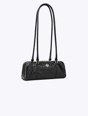 Tory Burch Mini Crinkle Leather Marshmallow Satchel In Black