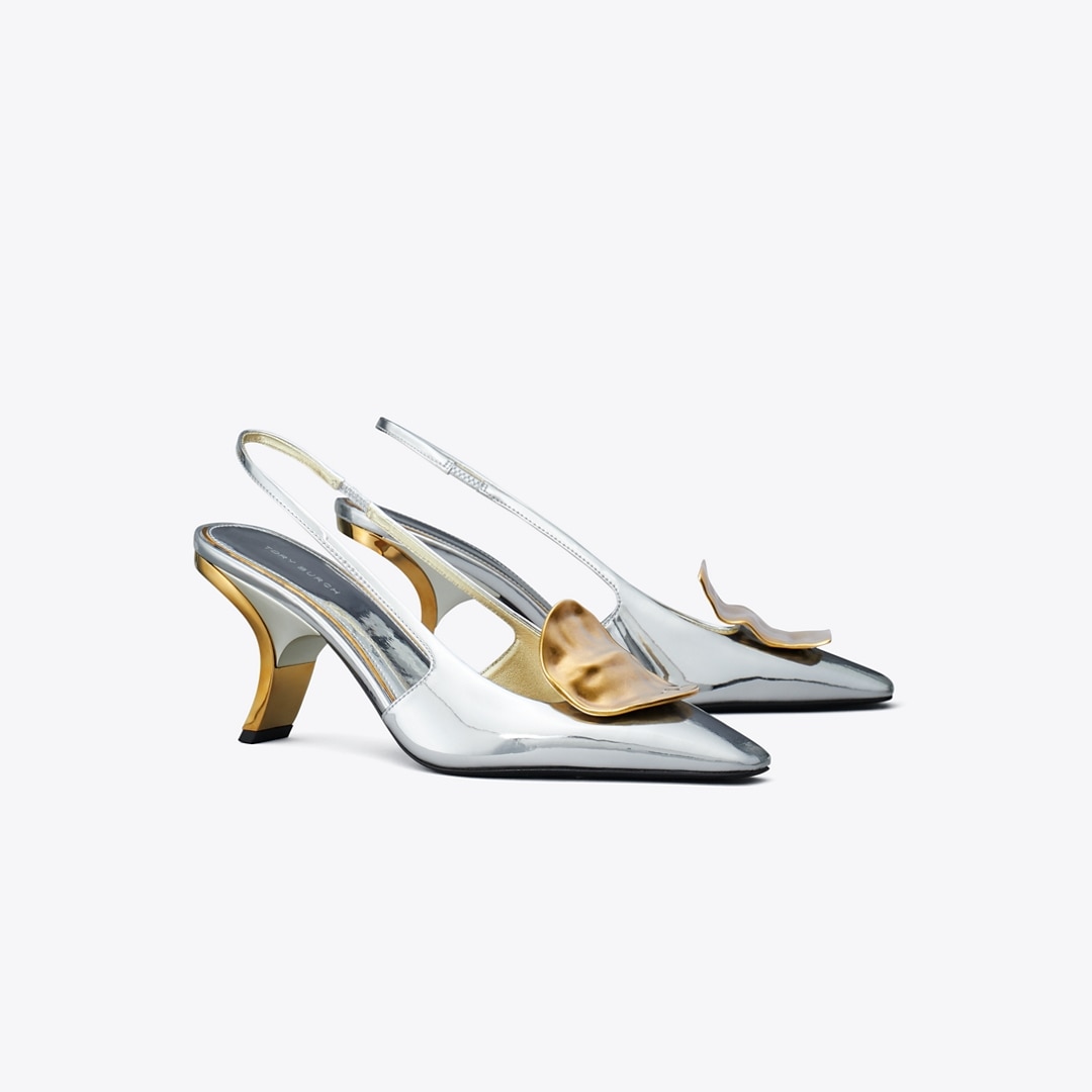 Tory Burch Patos Mismatched Slingback Heel In Gray
