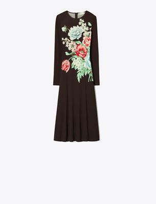 Tory Burch Printed Viscose Jersey Dress In Black