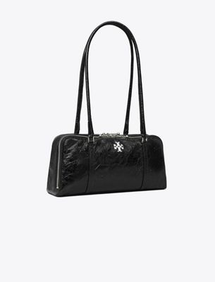 Tory Burch Small Crinkle Leather Marshmallow Satchel In Black