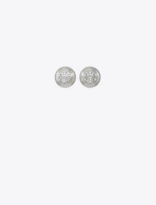 Tory Burch Moondance Pearl And Pavé Stud Earrings In Gray