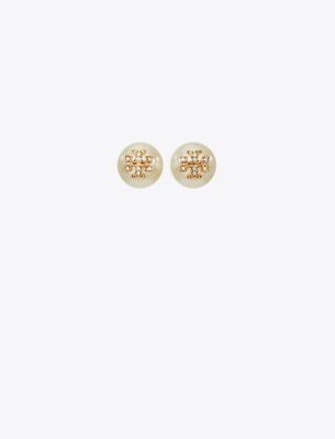 Tory Burch Moondance Pearl And Pavé Stud Earrings In White