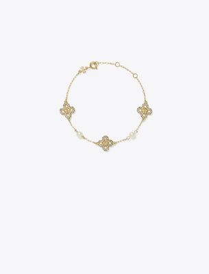 Tory Burch Kira Clover Pearl Bracelet In Gold