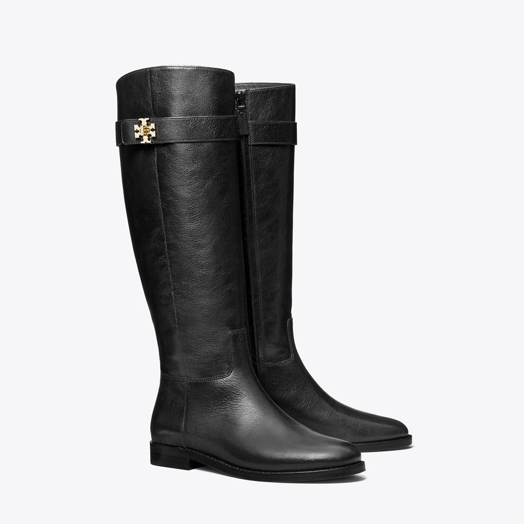 Tory Burch Turnlock Leather Knee-high Riding Boots In Black