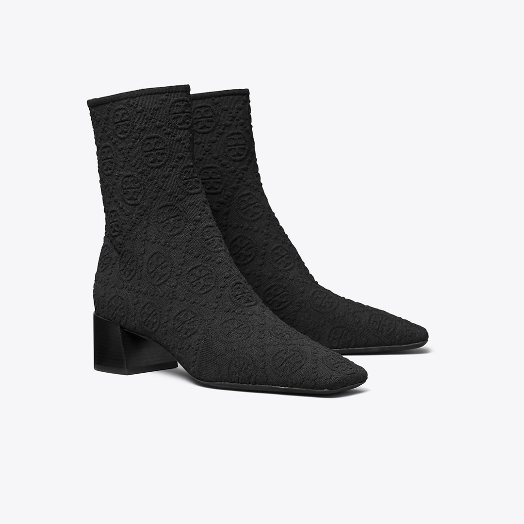 Tory Burch T Monogram Stretch Ankle Boot In Black