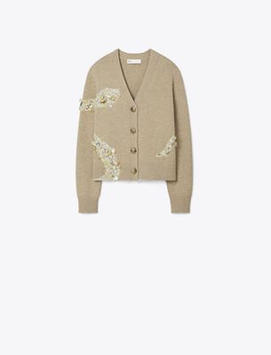 Tory Burch Embellished Snake Cardigan In Brown