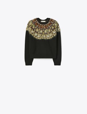 Tory Burch Embellished Wool Sweater In Black