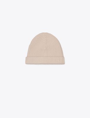 Tory Burch Ribbed Knit Cashmere Beanie In Neutral