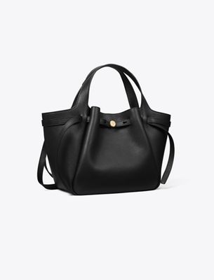 Tory Burch Romy Pebbled Satchel With Removable Shoulder Strap In Black