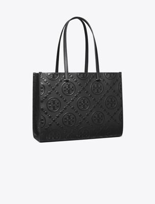 Tory Burch T Monogram Embossed Tote In Black