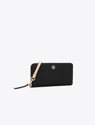 Tory Burch Robinson Pebbled Zip Continental Wallet In Black