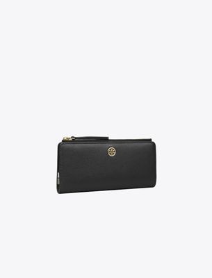 Tory Burch Robinson Pebbled Zip Slim Wallet In Black