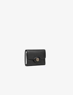 Tory Burch Small Robinson Pebbled Wallet In Black