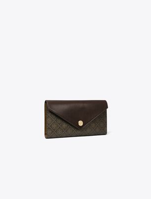 Tory Burch T Monogram Coated Canvas Envelope Wallet In Brown