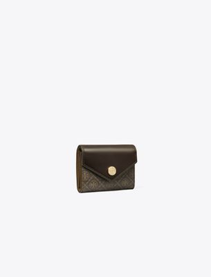 Tory Burch T Monogram Coated Canvas Small Envelope Wallet In Brown
