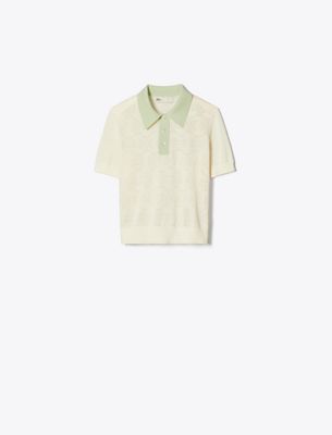 Tory Sport Tory Burch Cotton Pointelle Logo Polo In White