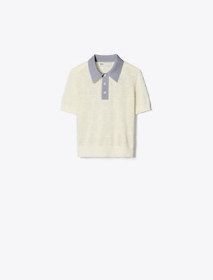 Tory Sport Tory Burch Cotton Pointelle Logo Polo In White