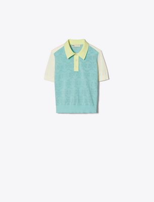 Tory Sport Tory Burch Cotton Pointelle Logo Polo In Multi