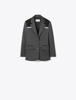 Tory Burch Colorblock Stretch Blazer In Gray