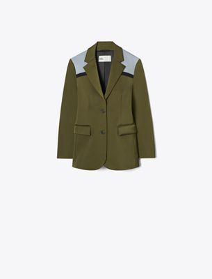 Tory Burch Colorblock Stretch Blazer In Green